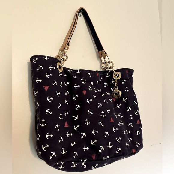 Tommy Hilfiger bag purse tote. Great beach bag. Gold Navy Red. Boats anchors - Picture 1 of 4
